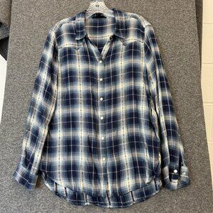 JANE AND DELANCEY Plaid Shirt Large Pearl Snap Up Blouse Top Long Sleeve Western